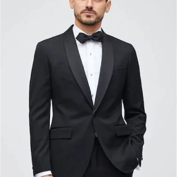 Bonobos Capstone Italian LINEN Slim Fit Mens 40R Blazer BLACK Tuxedo Jacket NEW - Picture 1 of 16